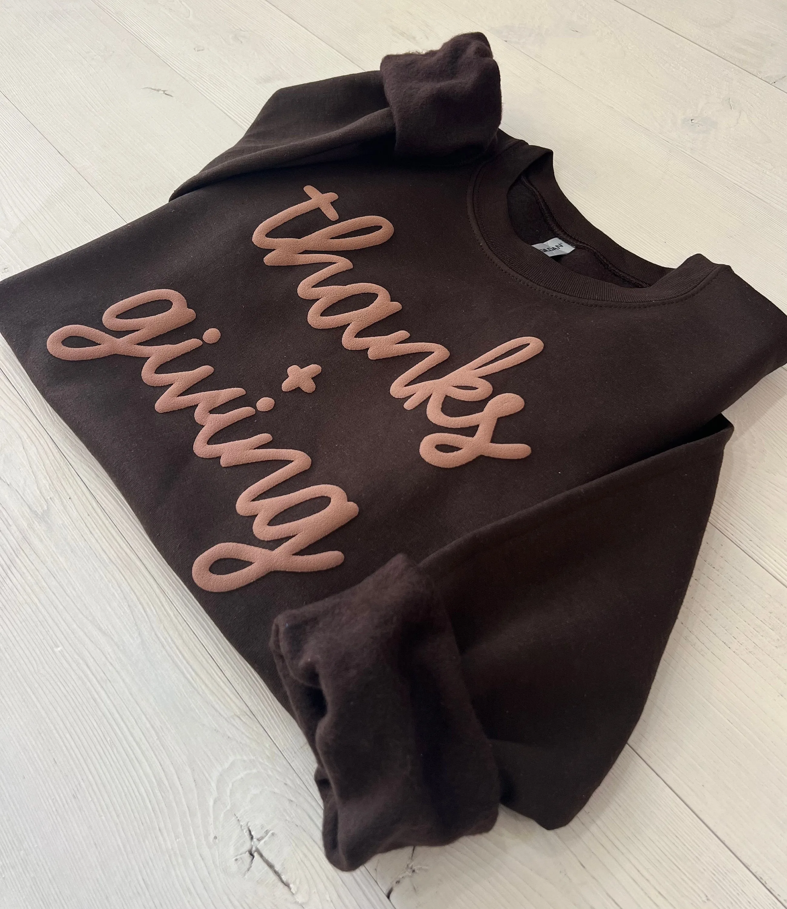 Embossed Thanks   Giving Crewneck Sweatshirt