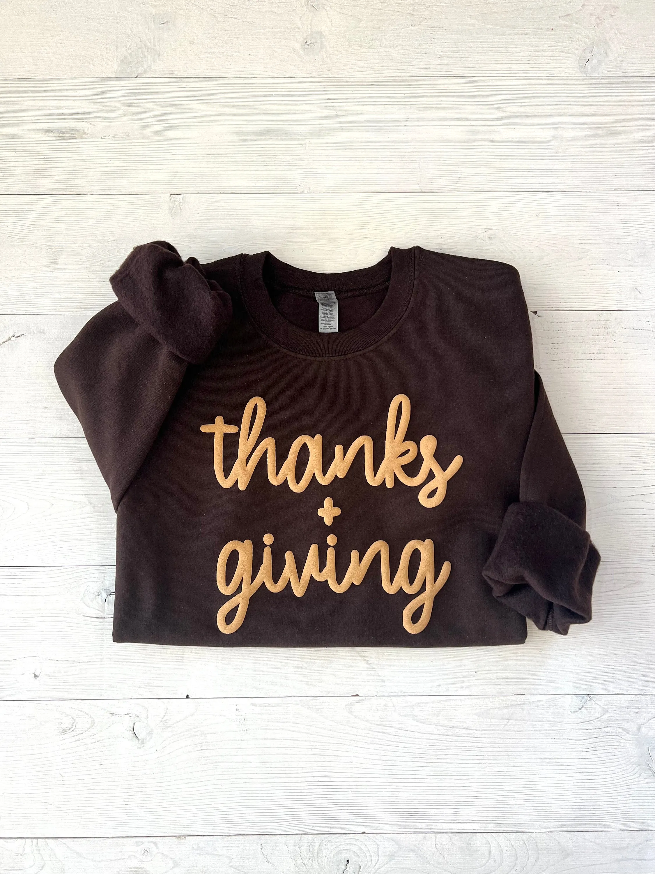 Embossed Thanks   Giving Crewneck Sweatshirt