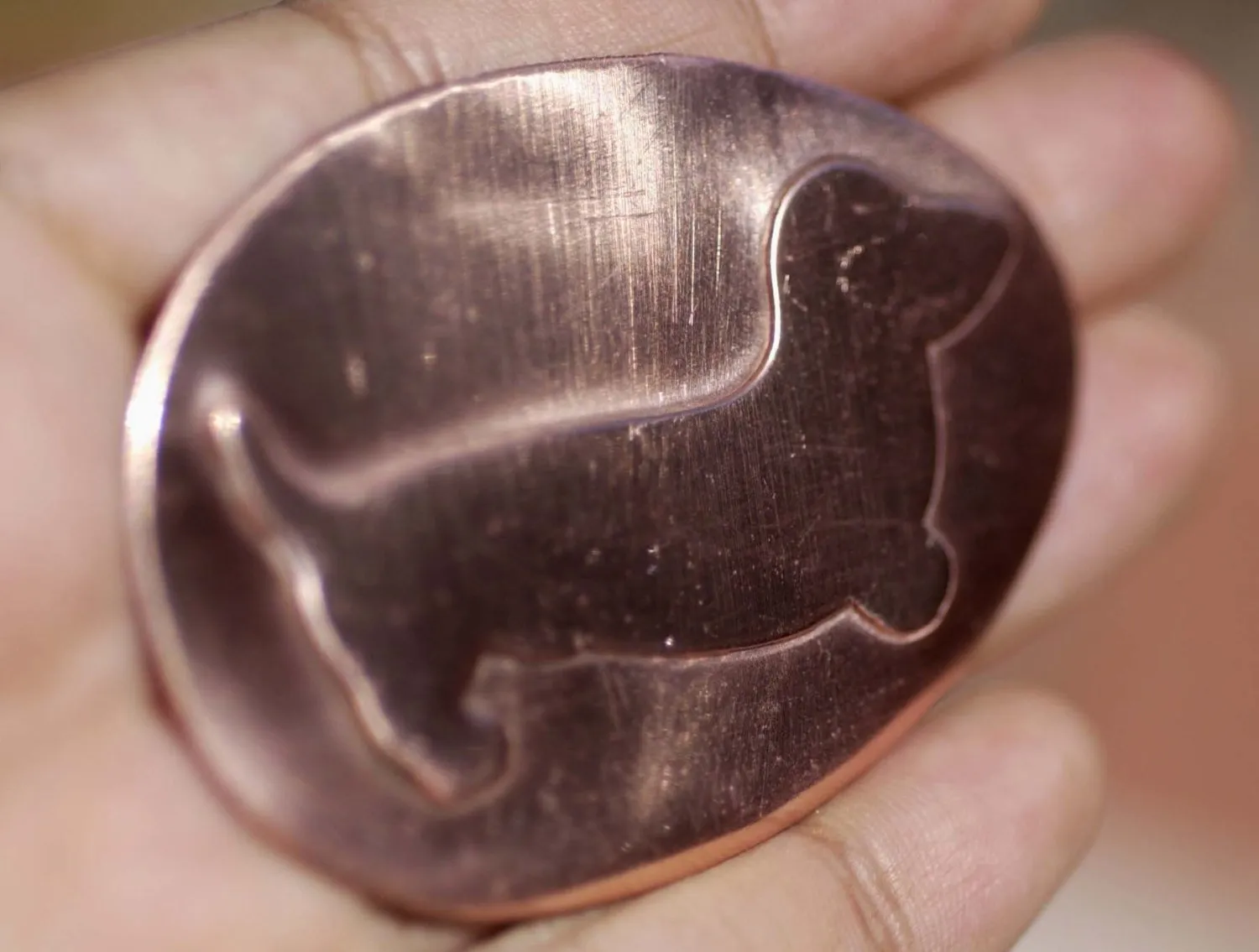 Embossed Weiner Dog on Big Oval Shaped Egg 64mm x 41mm Blanks Enameling Stamping Texturing