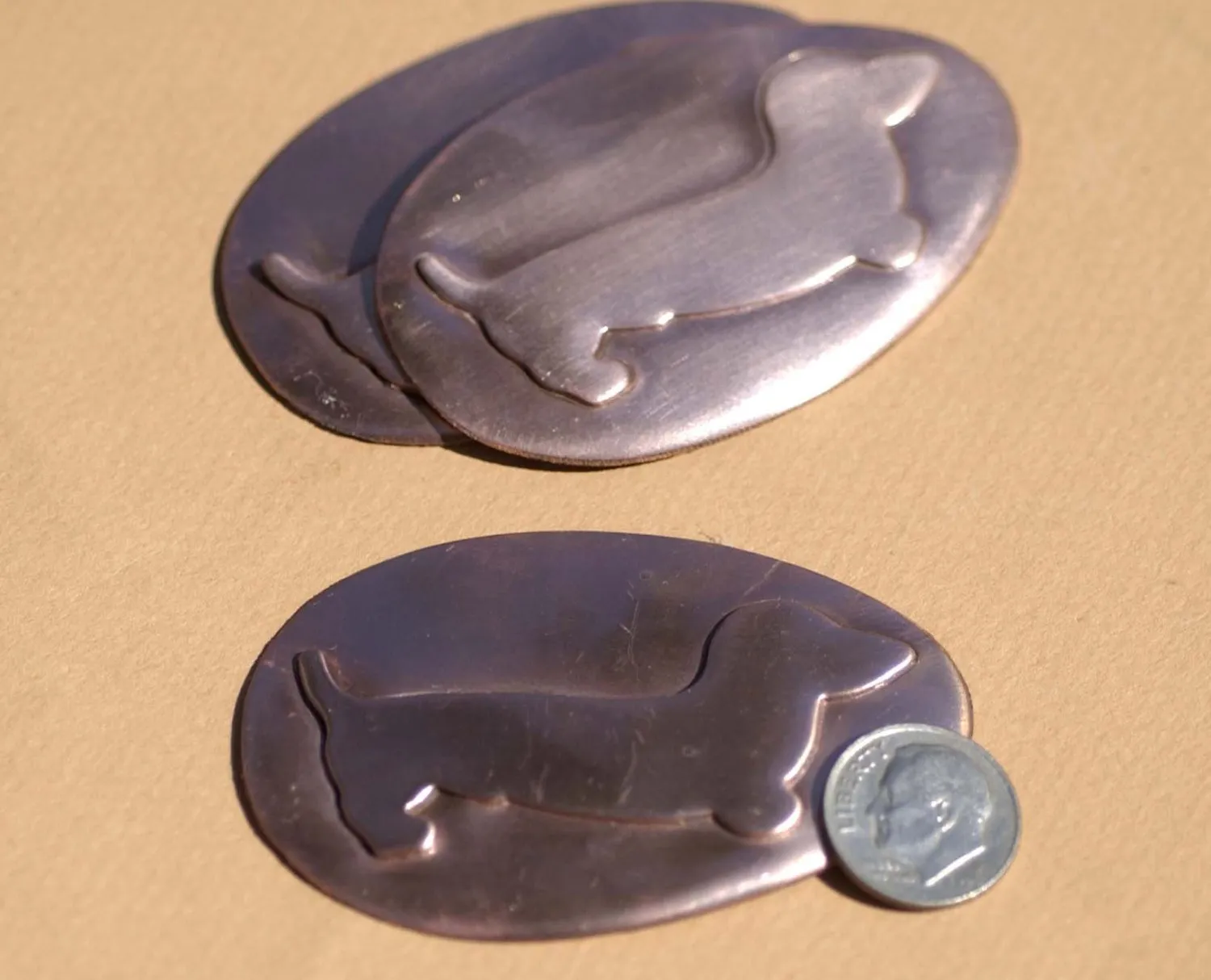 Embossed Weiner Dog on Big Oval Shaped Egg 64mm x 41mm Blanks Enameling Stamping Texturing