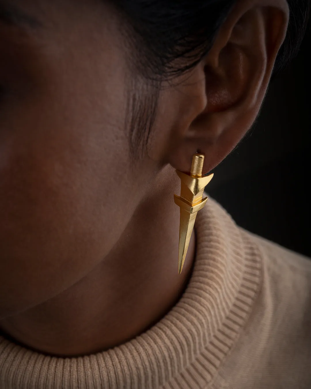 Fashion Jewellery-24K Gold plated Brass-Earring Splendid Sword-Gold-R2024-02-ER-G-Fashion Edit Rumri Jewellery