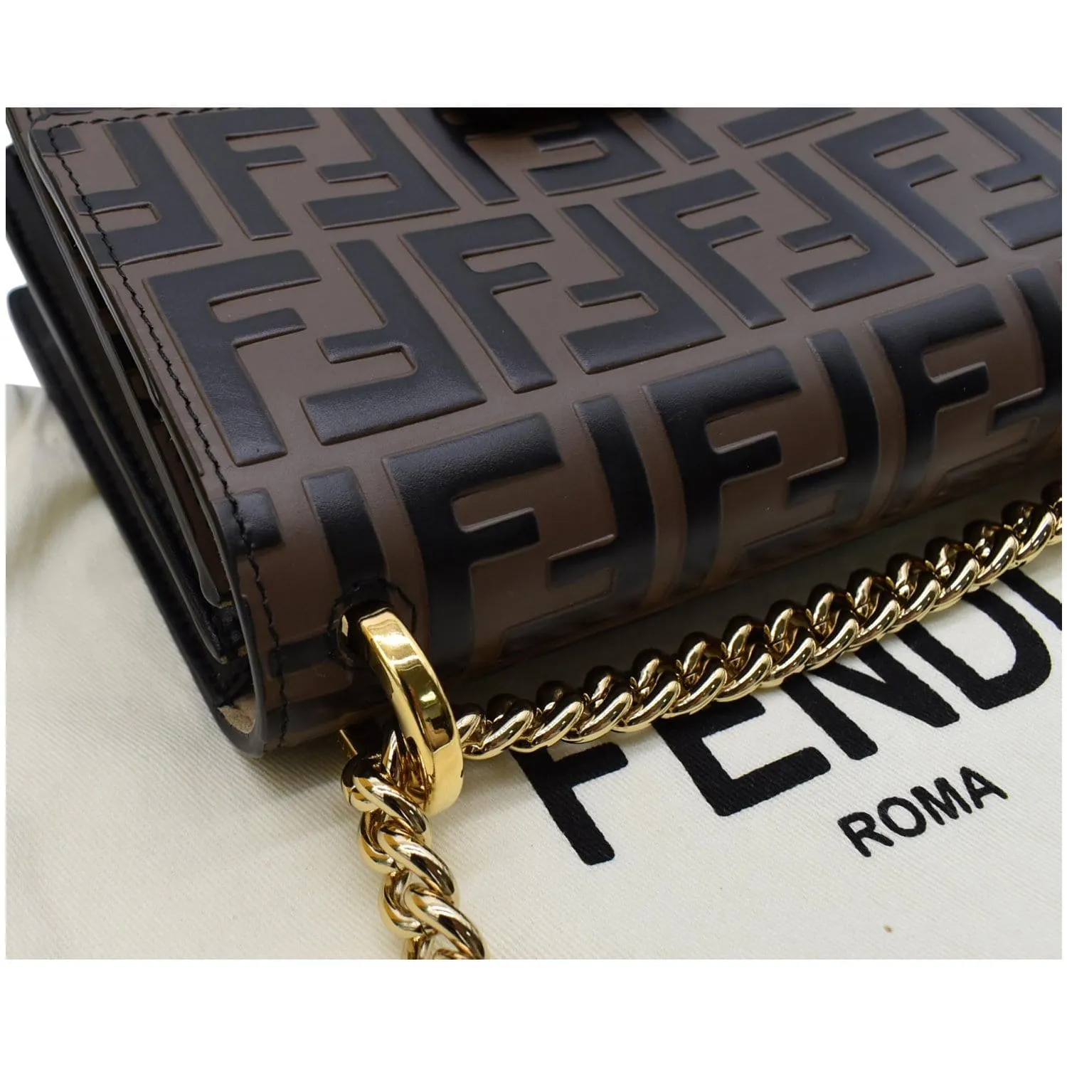 FENDI Kan U Small Embossed Leather Crossbody Bag Brown