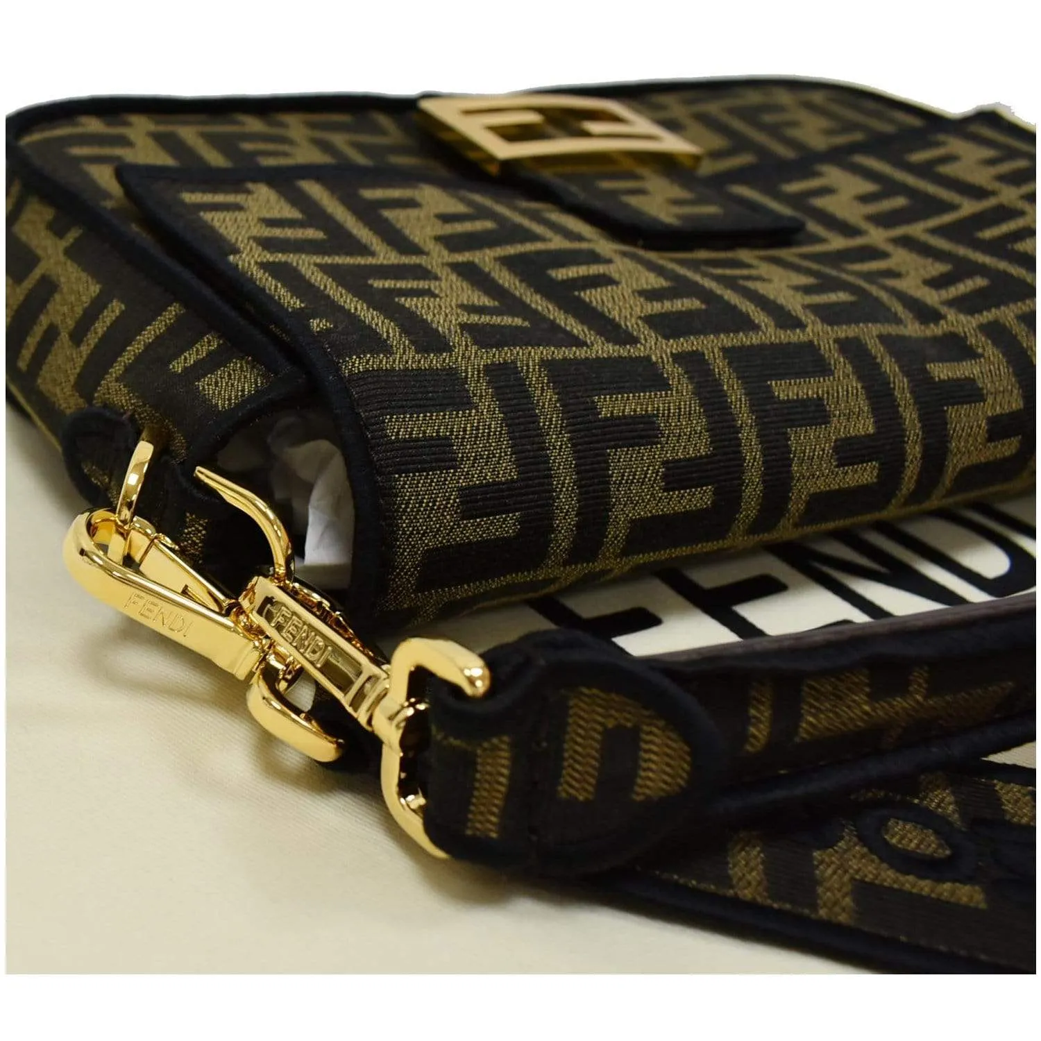FENDI Mini Baguette Zucca Canvas Shoulder Bag Brown