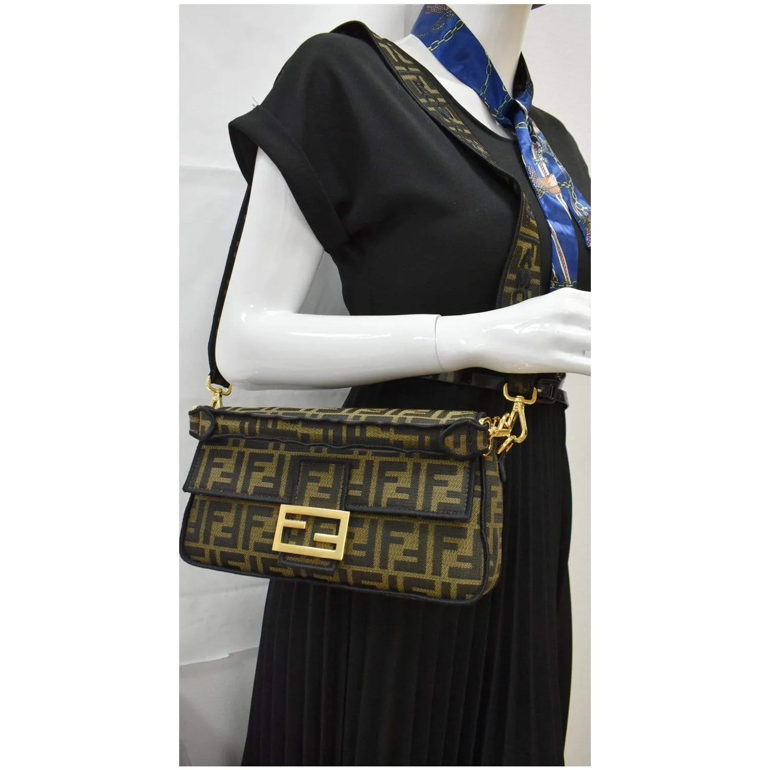 FENDI Mini Baguette Zucca Canvas Shoulder Bag Brown