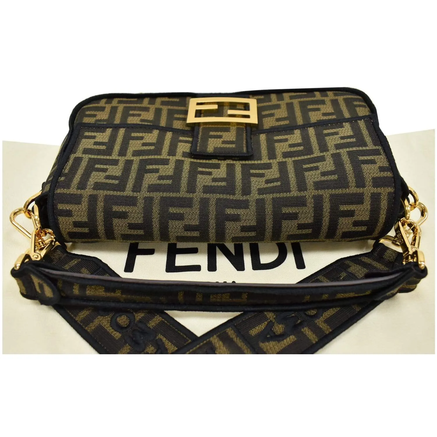 FENDI Mini Baguette Zucca Canvas Shoulder Bag Brown