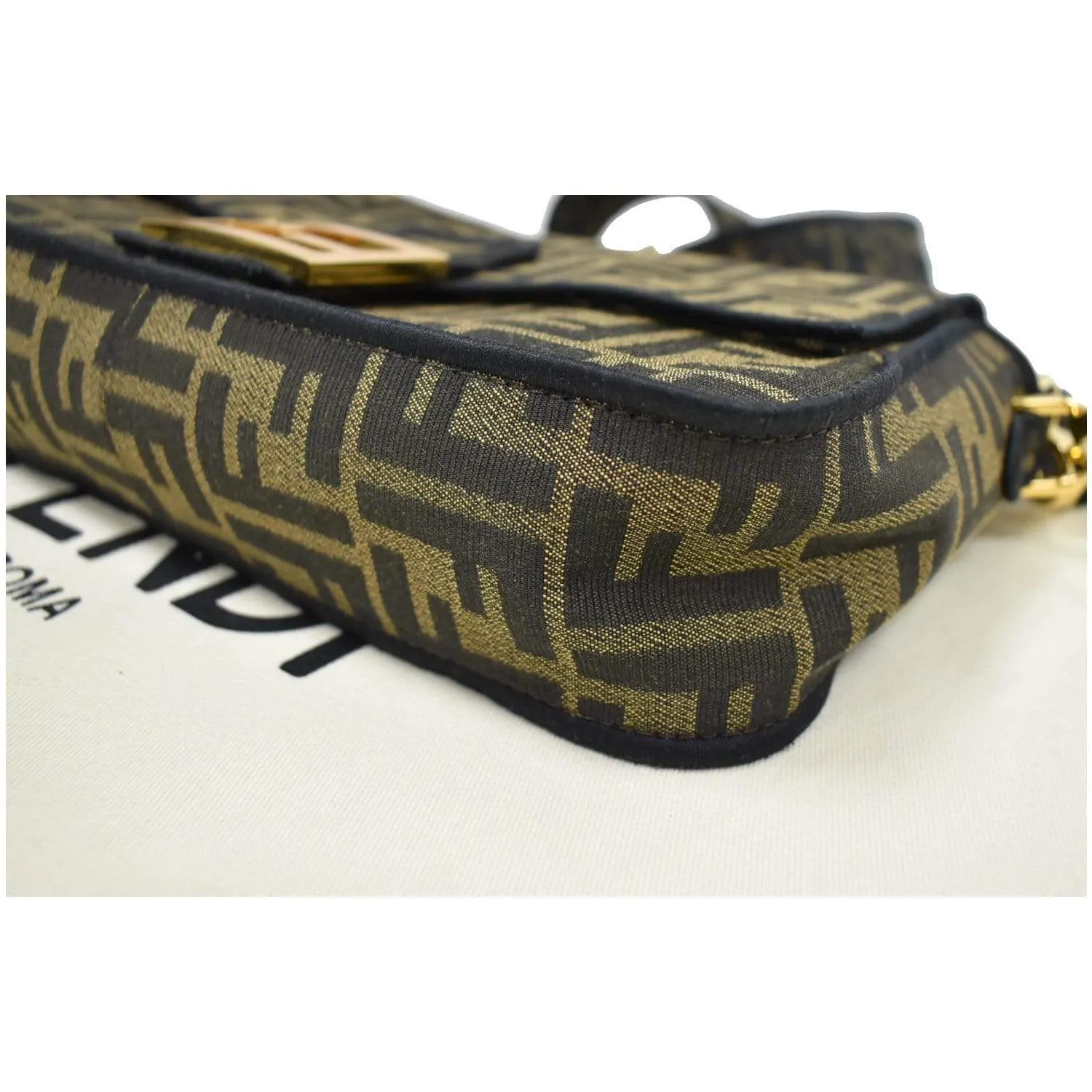 FENDI Mini Baguette Zucca Canvas Shoulder Bag Brown
