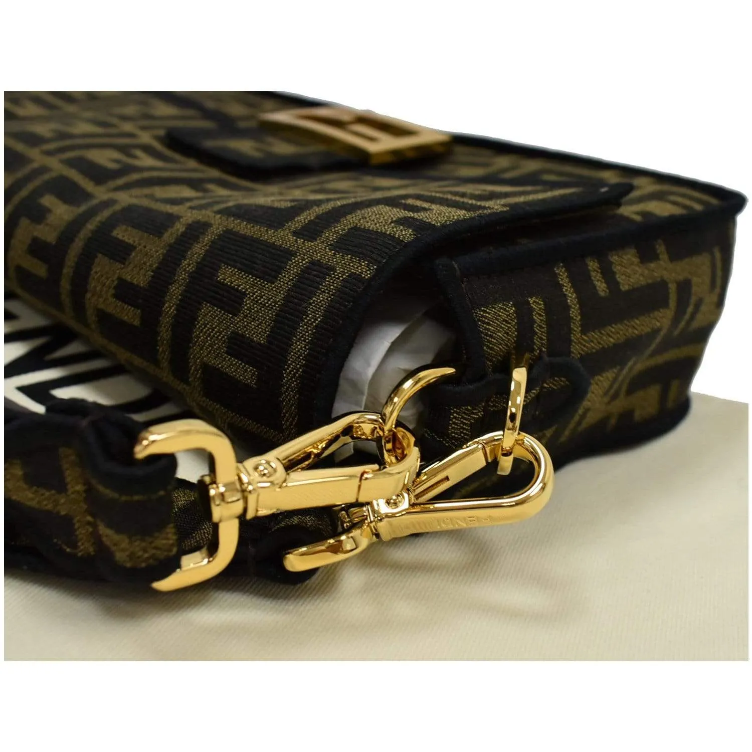 FENDI Mini Baguette Zucca Canvas Shoulder Bag Brown