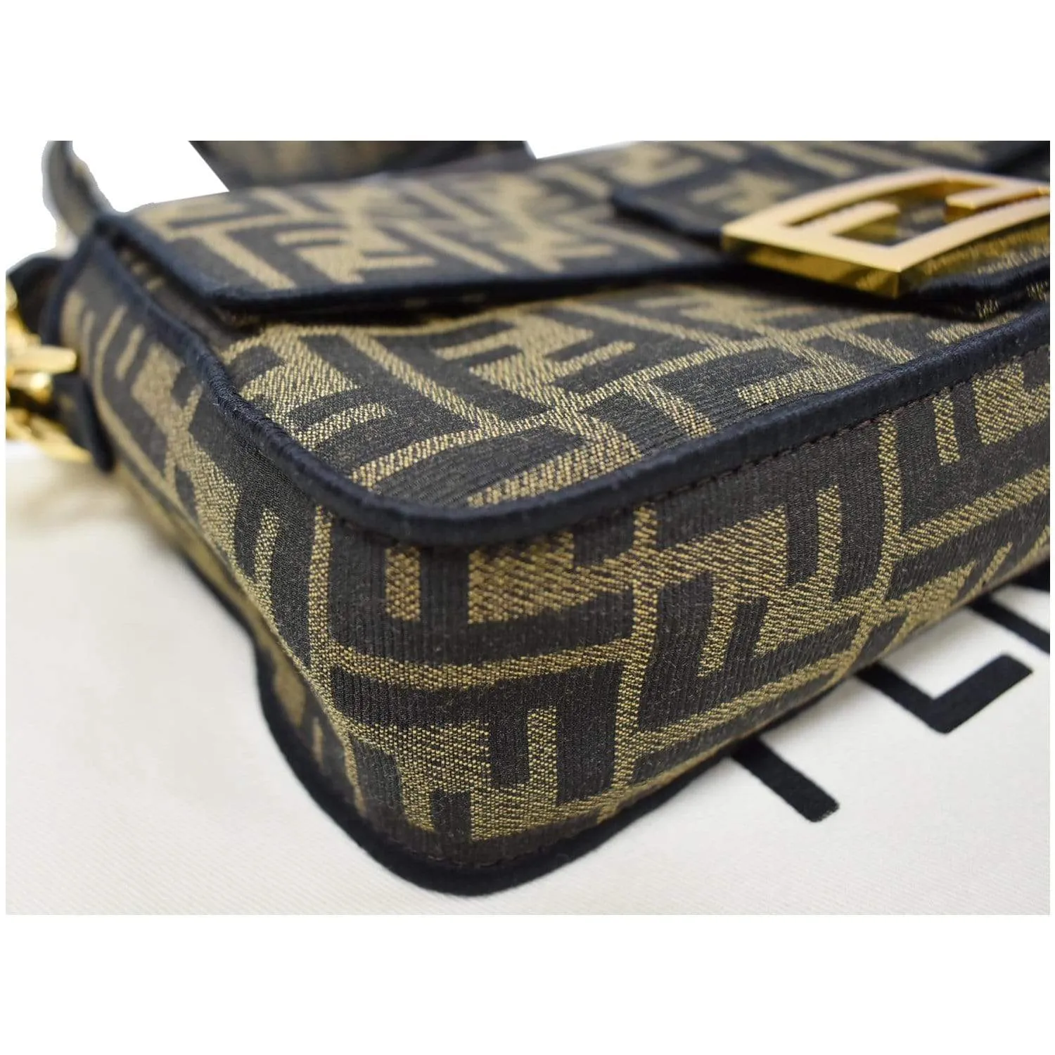 FENDI Mini Baguette Zucca Canvas Shoulder Bag Brown