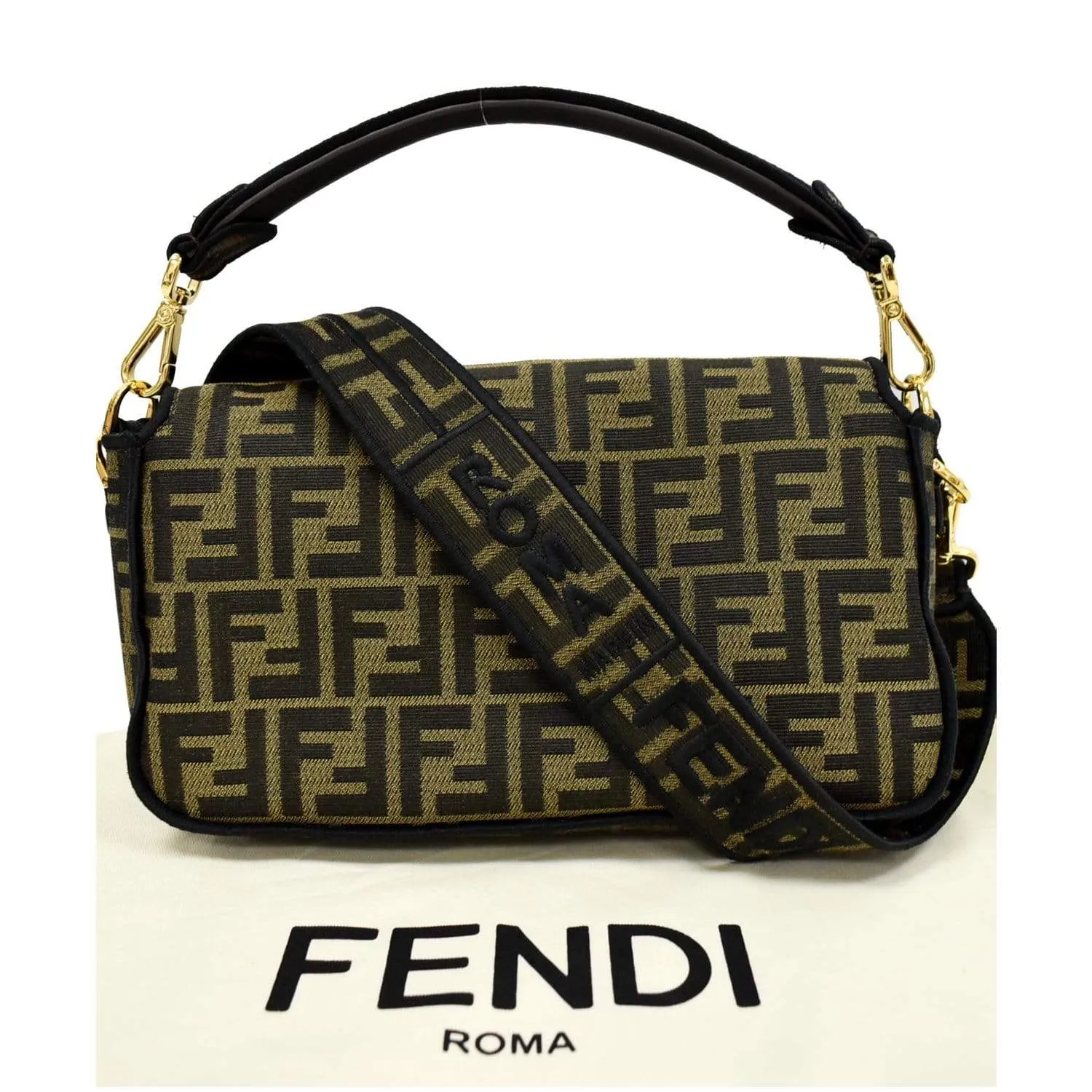 FENDI Mini Baguette Zucca Canvas Shoulder Bag Brown