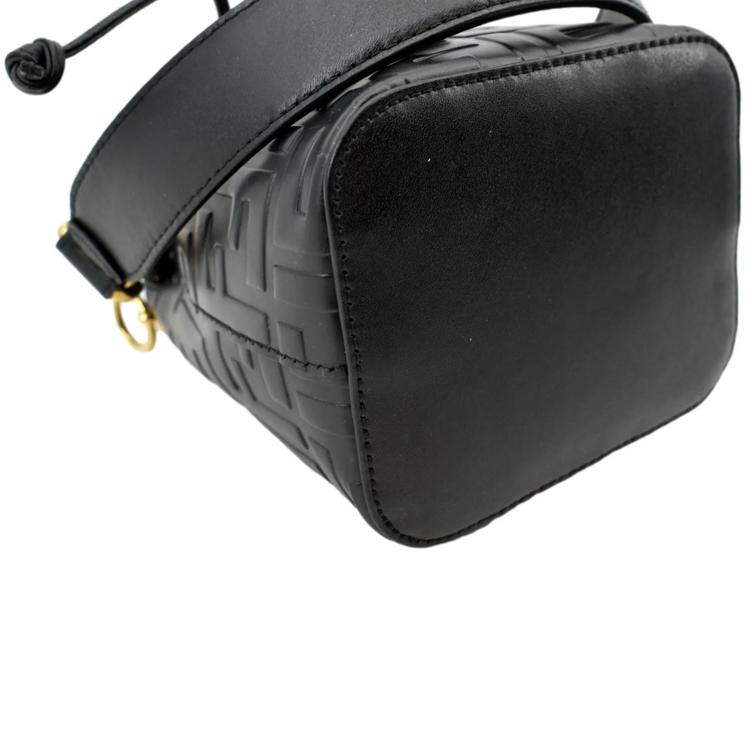 FENDI Mon Tresor Drawstring FF Leather Bucket Bag Black