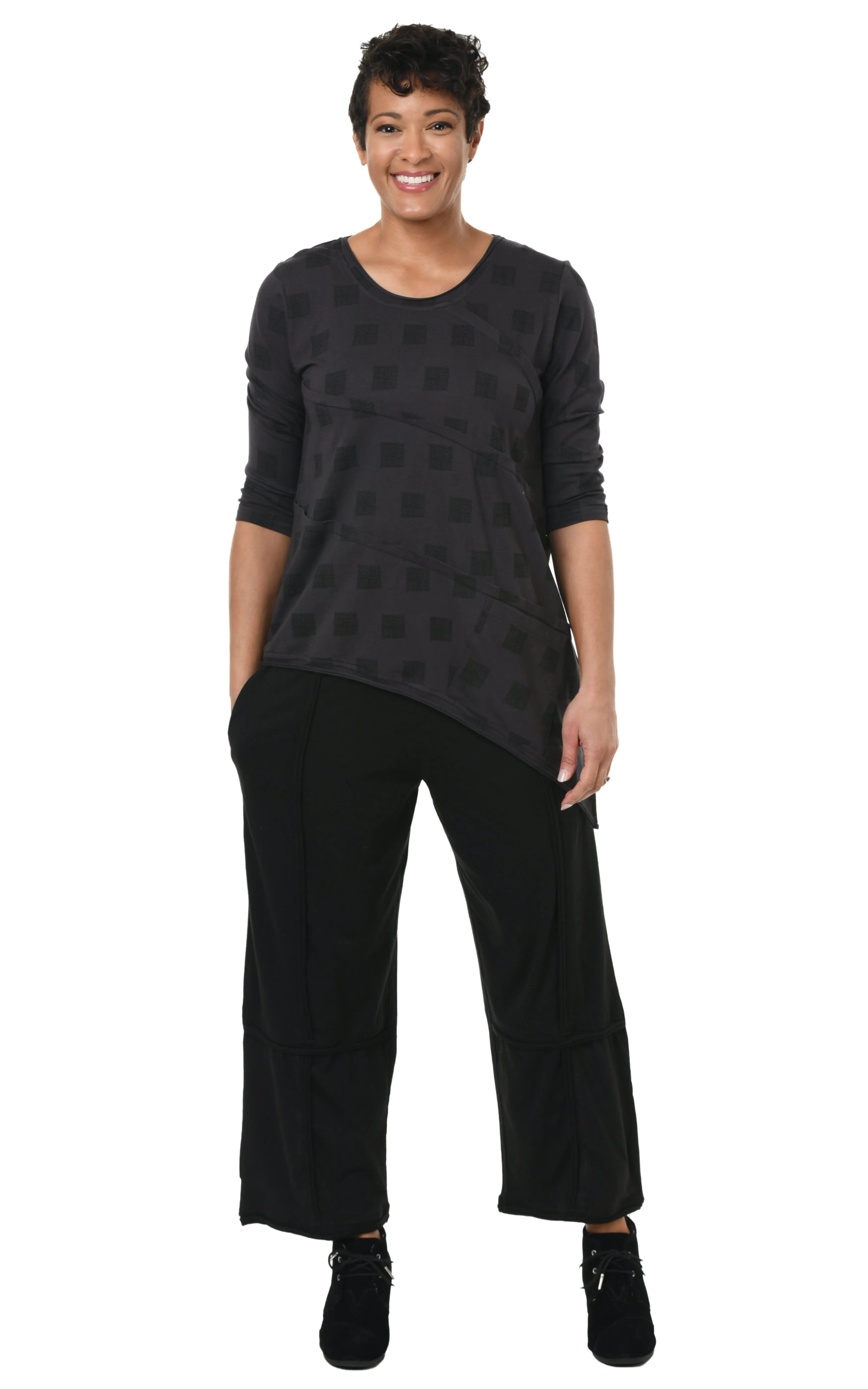 FINAL SALE SDM431 Madelyn Top in Charcoal Mini Chex*