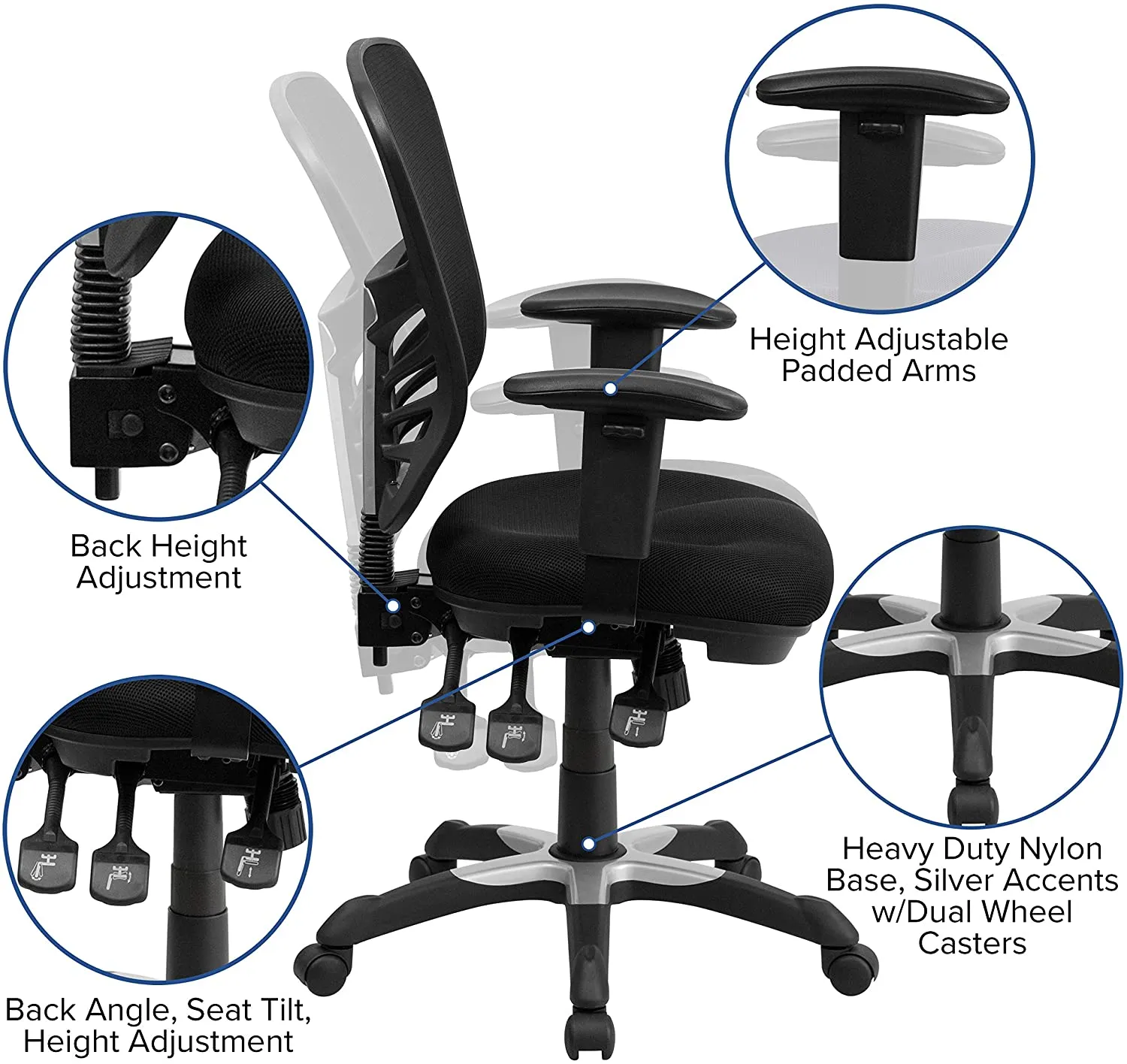 Flash Furniture HL-0001-GG Mid-Back Chair with Triple Paddle Control, Black Mesh! Retails $393 