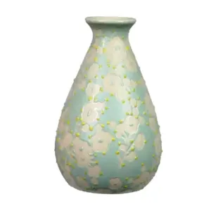 Floral Stoneware Vase - Blue
