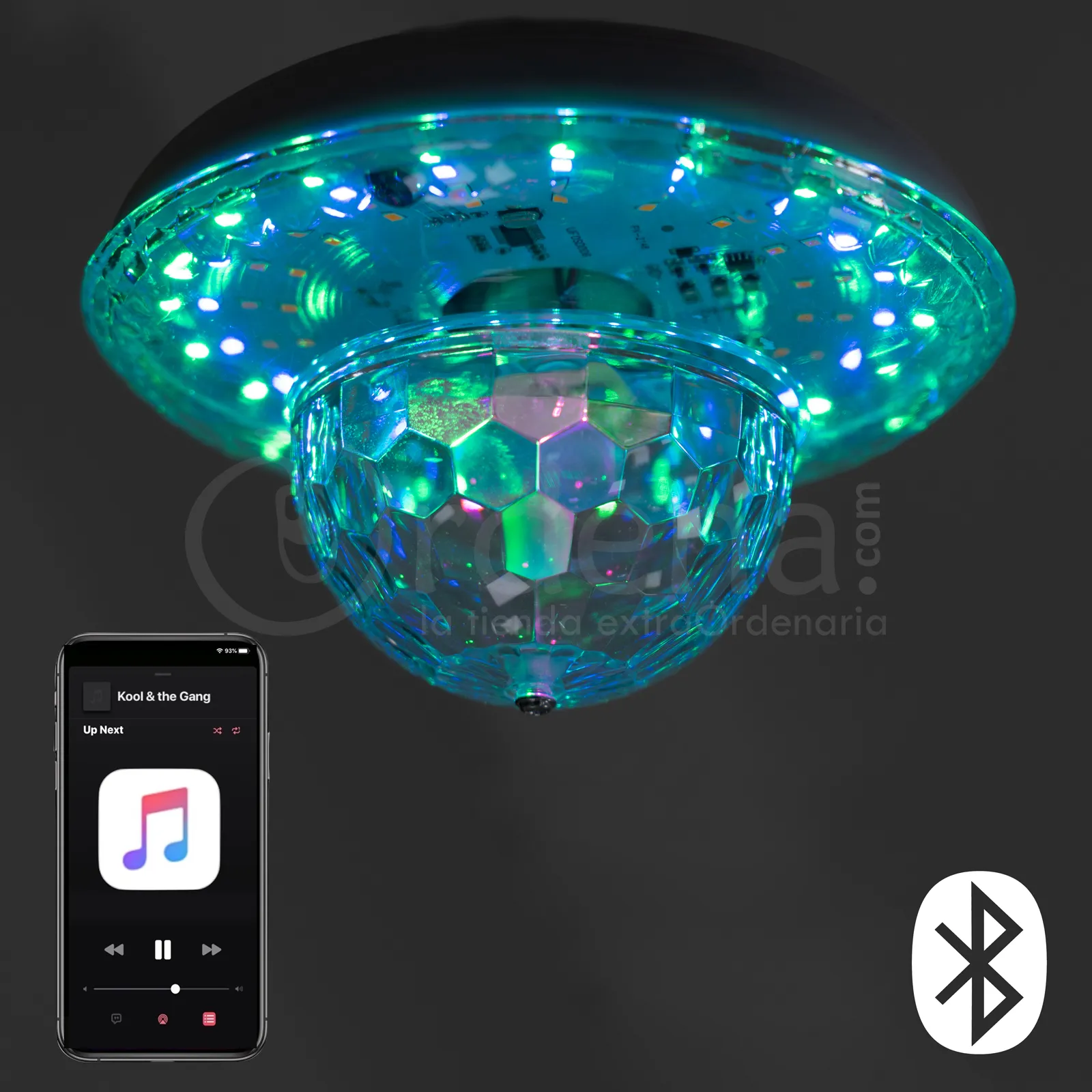 Foco Bocina Bluetooth Recargable Luces Giratorias