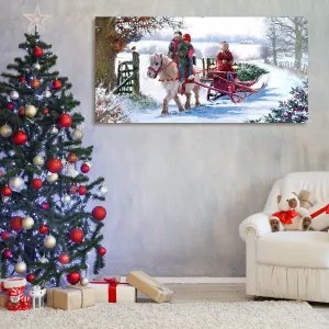 Framed Canvas Wall Art Painting Kids Riding White Horse Gift for