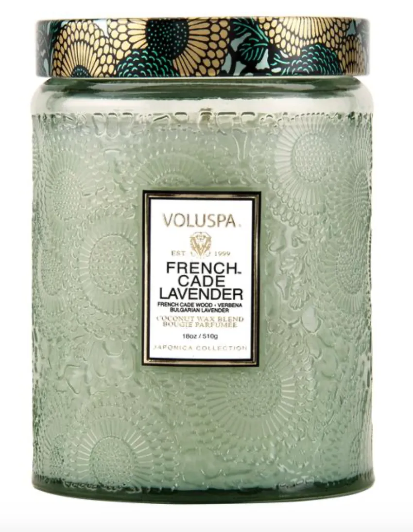 French Cade Lavender Large Embossed Glass Jar