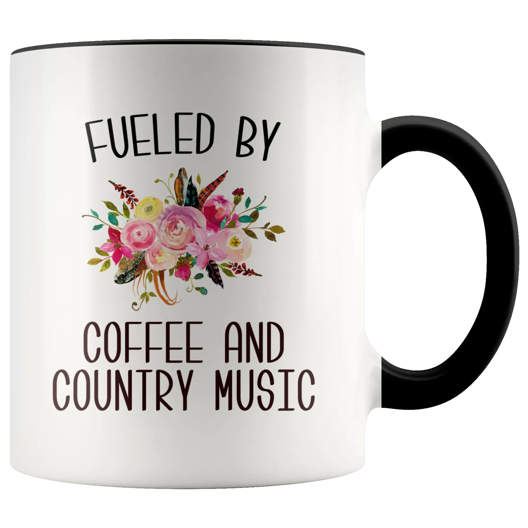 Fueled By Coffee and Country Music Mug Country Coffee Cup Cute Floral Country Western Music Fan Gift for Her Nashville Mug I Love Country Music