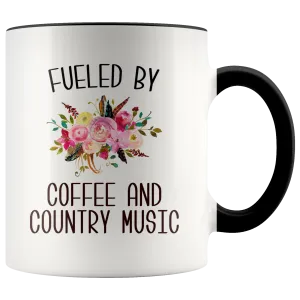 Fueled By Coffee and Country Music Mug Country Coffee Cup Cute Floral Country Western Music Fan Gift for Her Nashville Mug I Love Country Music