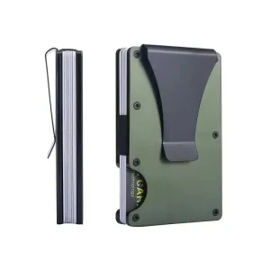 Generic Minimalist Wallet Slim Aluminum Metal Pocket Wallet with Money Clip Blocks RFID Scanners (Army Green)