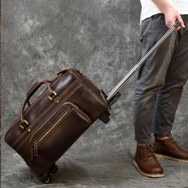 Genuine Leather Hand Luggage Travel Bag Rollers Handbags