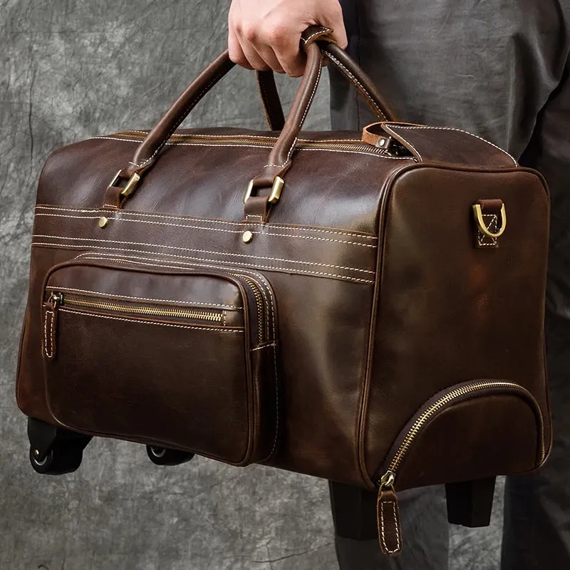 Genuine Leather Hand Luggage Travel Bag Rollers Handbags
