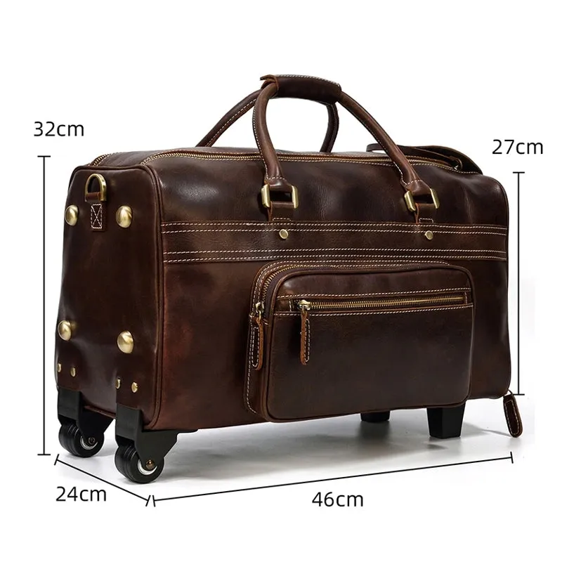 Genuine Leather Hand Luggage Travel Bag Rollers Handbags