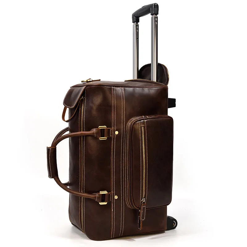 Genuine Leather Hand Luggage Travel Bag Rollers Handbags