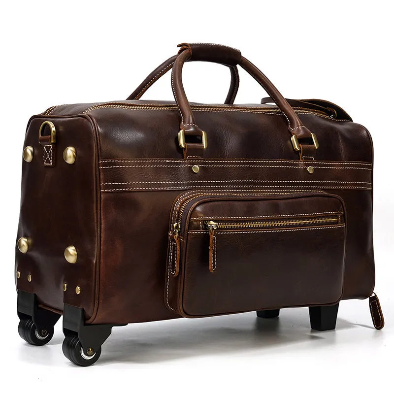 Genuine Leather Hand Luggage Travel Bag Rollers Handbags
