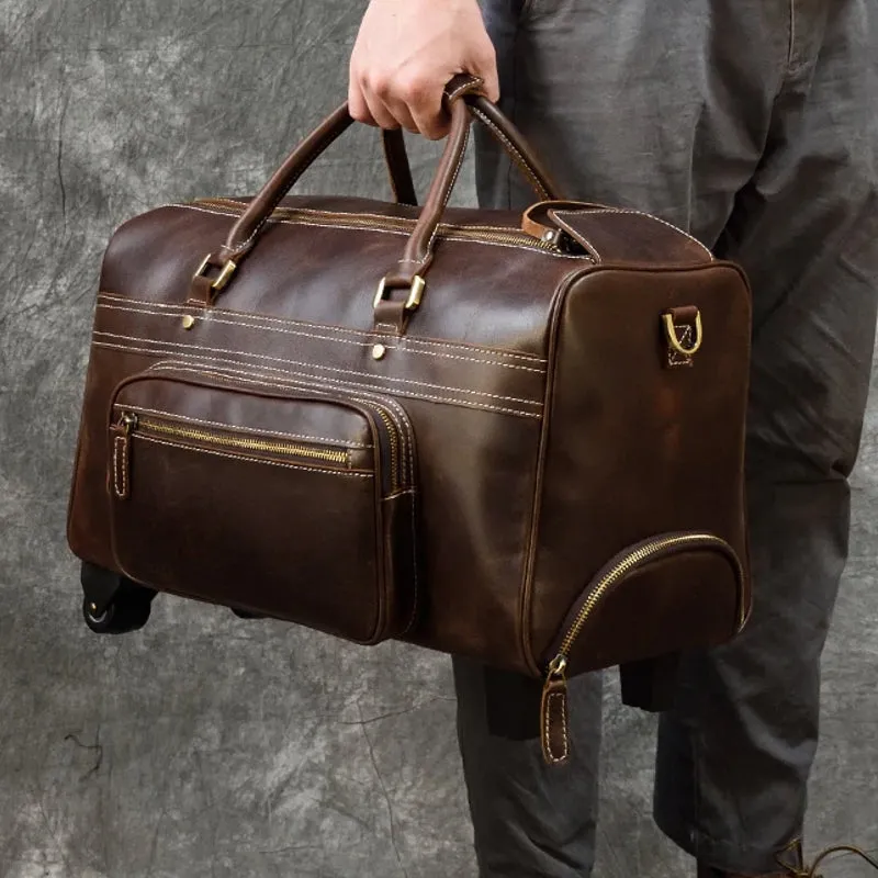 Genuine Leather Hand Luggage Travel Bag Rollers Handbags