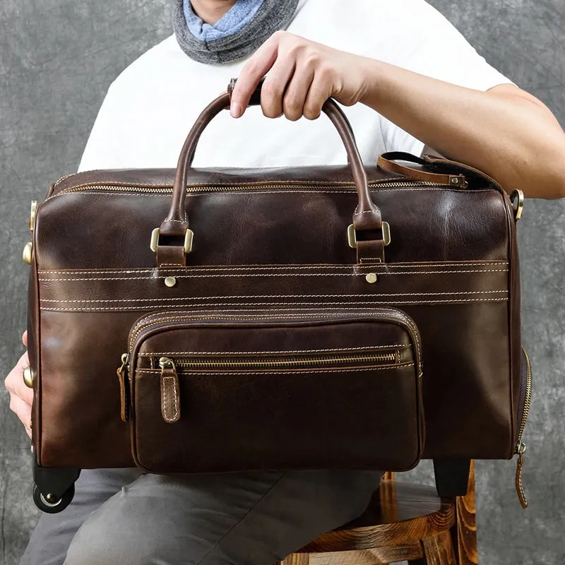 Genuine Leather Hand Luggage Travel Bag Rollers Handbags