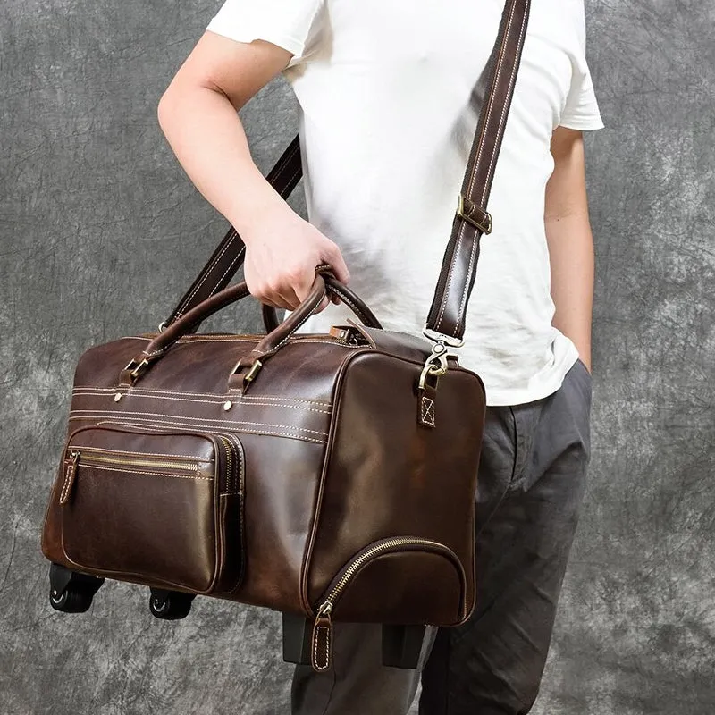 Genuine Leather Hand Luggage Travel Bag Rollers Handbags