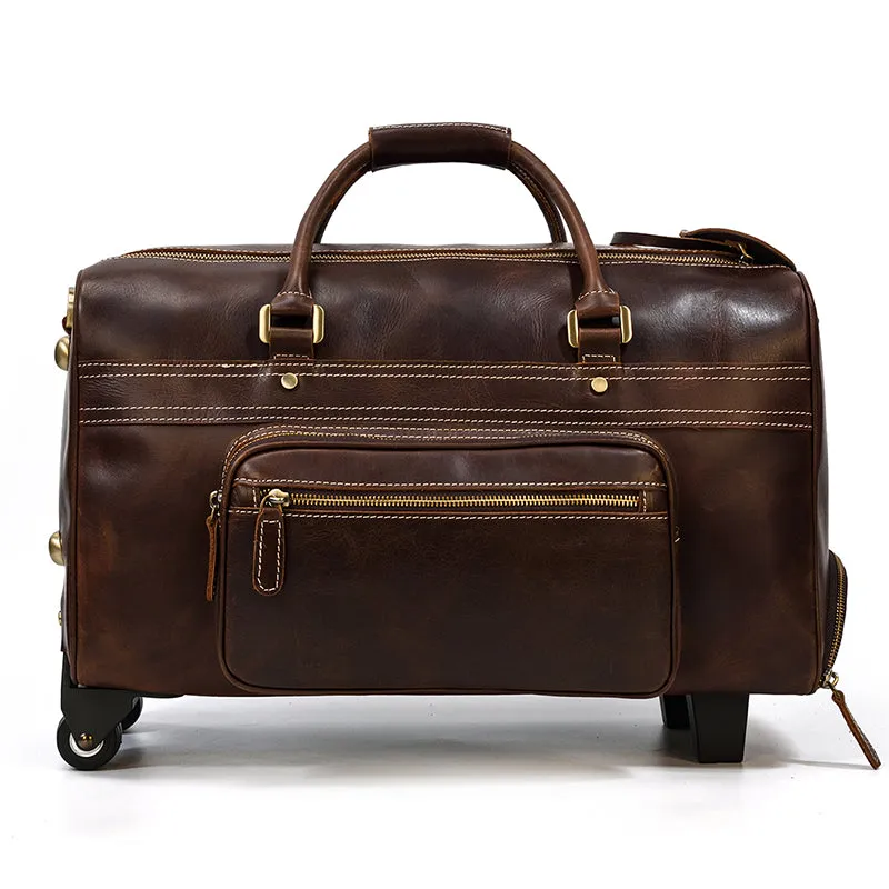 Genuine Leather Hand Luggage Travel Bag Rollers Handbags