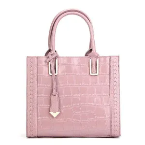 Genuine Leather Lady Tote With Metal Handbags Pink