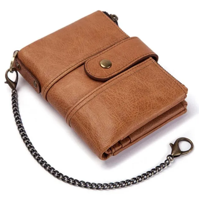 Genuine Leather Men Green Wallet with Zipper RFID