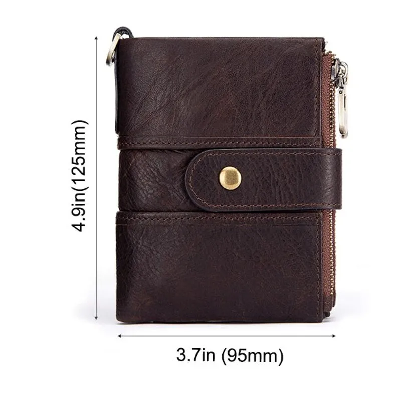 Genuine Leather Men Green Wallet with Zipper RFID