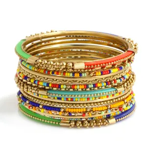 GOLD MULTICOLOR  16 PCS INDIAN BANGLE SET #BNG-20444_HALF-G-MLT (RC27)