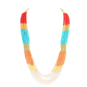 GOLD MULTICOLOR BEAD INDIAN LONG NECKLACE  #FW1404348 (NE18)