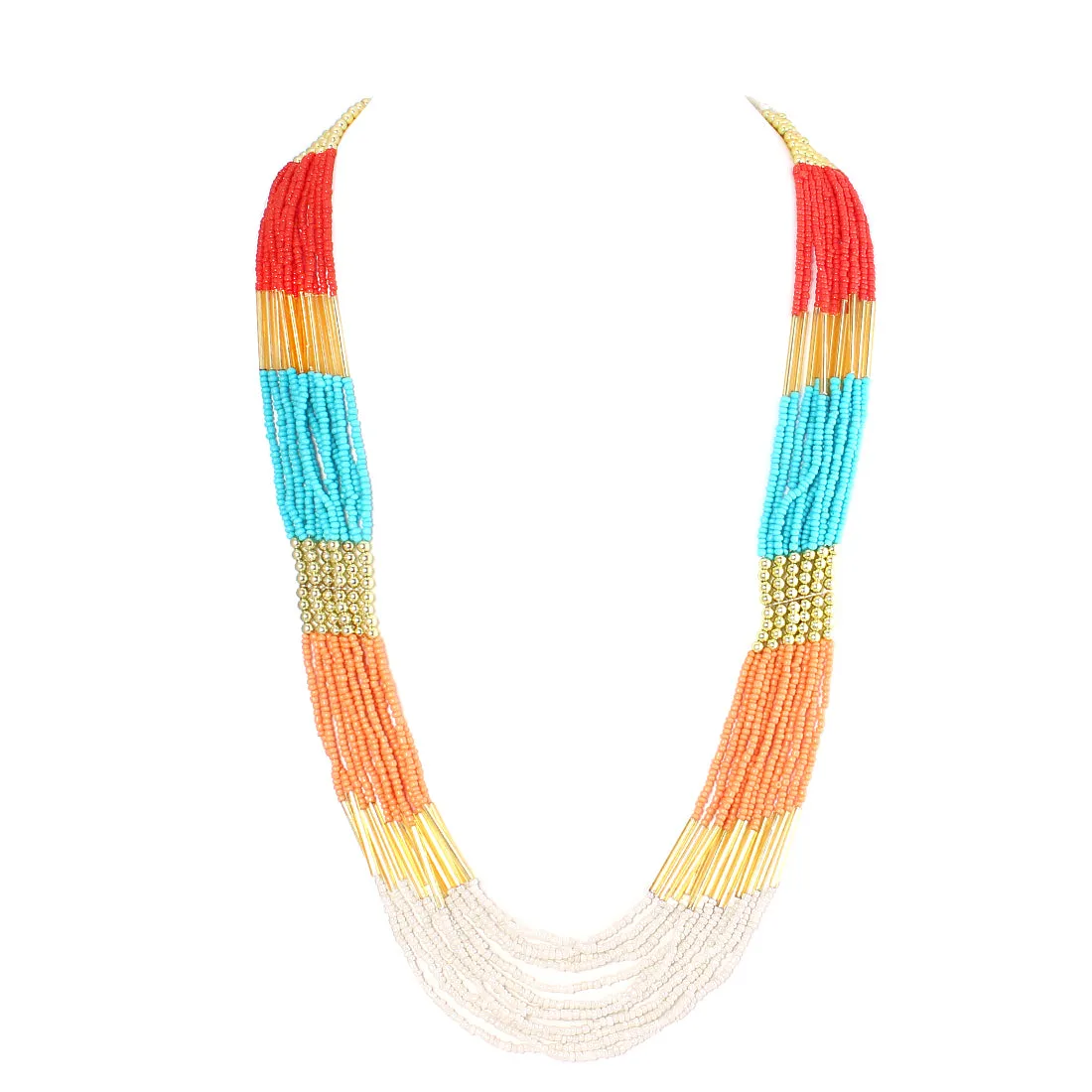 GOLD MULTICOLOR BEAD INDIAN LONG NECKLACE  #FW1404348 (NE18)