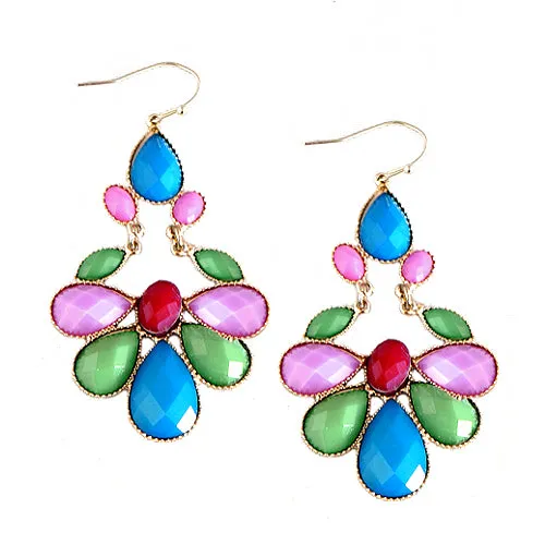 GOLD MULTICOLOR GLASS CRYSTAL FLOWER EARRINGS  #SE31652_GLD-MLT (BE14)
