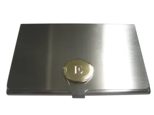 Gold Toned Etched Oval Letter E Monogram Business Card Holder