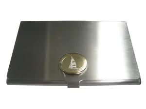 Gold Toned Etched Oval Nautical Sail Boat Business Card Holder