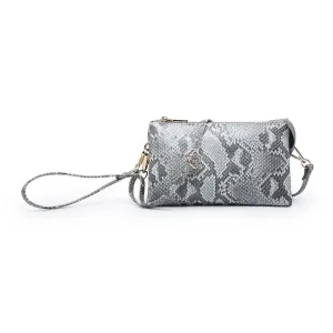 Gray Python 3 Compartment Wristlet Crossbody