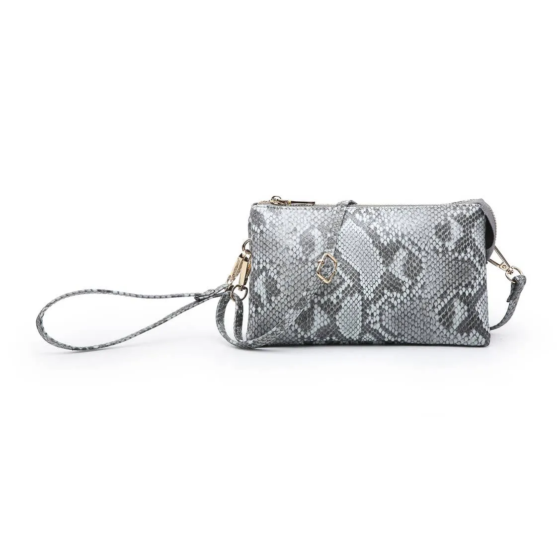 Gray Python 3 Compartment Wristlet Crossbody