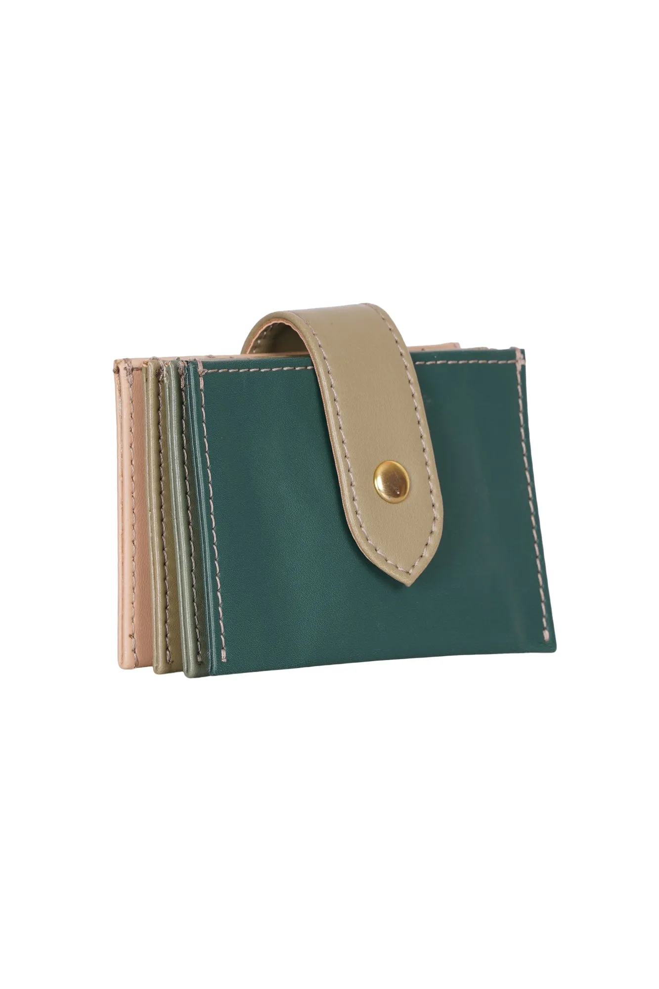 Green Colorblock Snap Card Holder