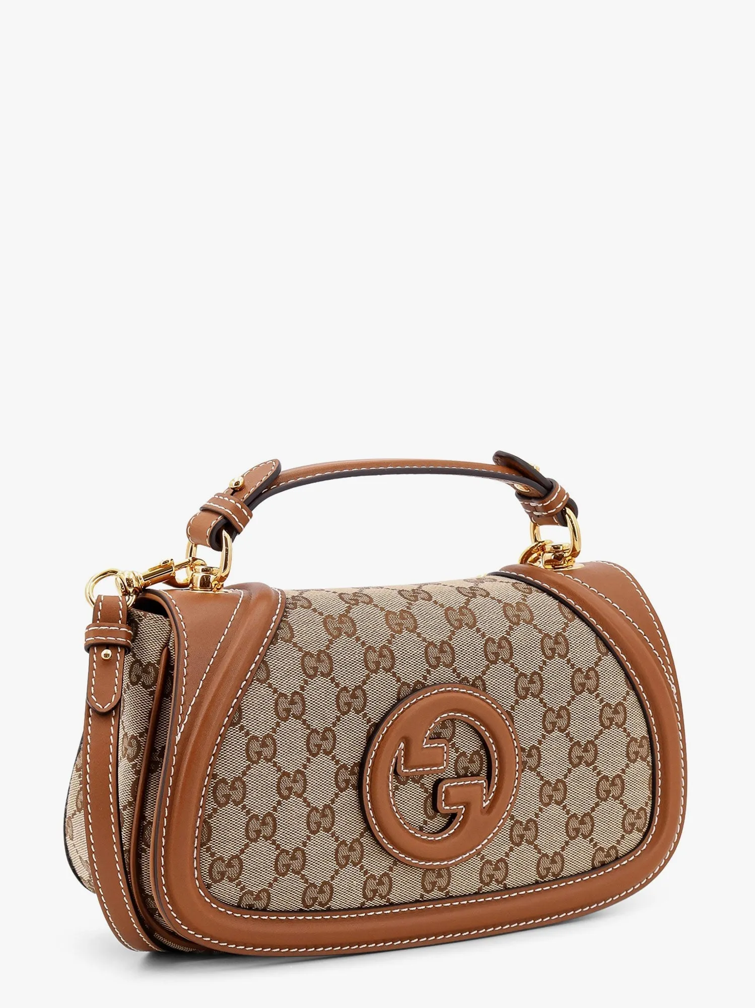 Gucci Blondie Leather And Original Gg Fabric Shoulder Bag