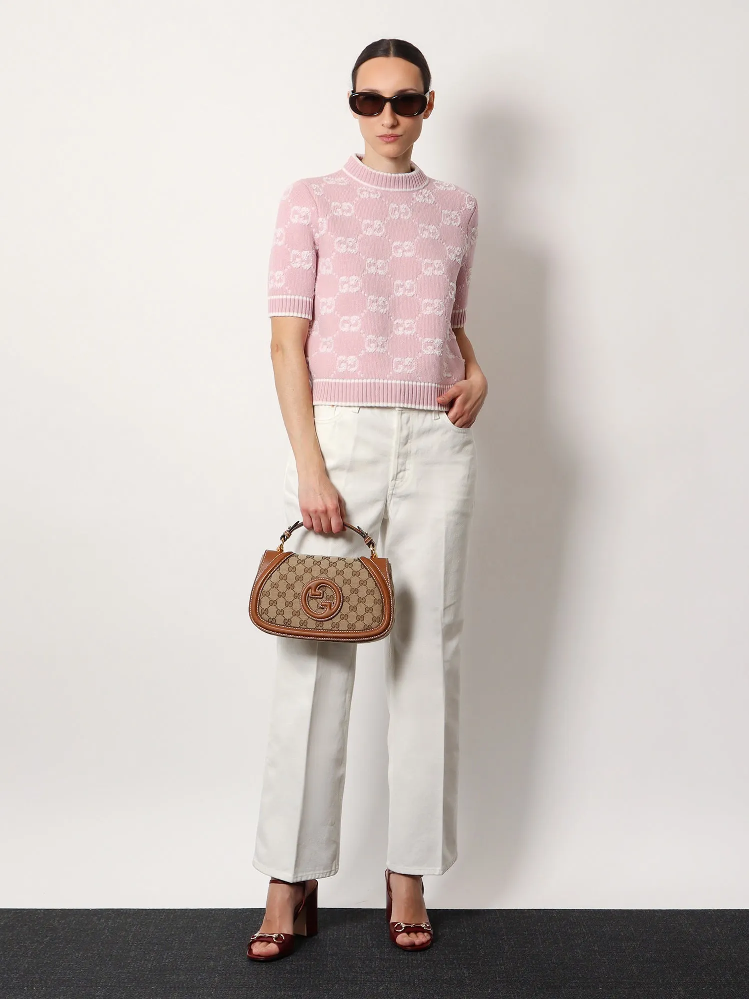 Gucci Blondie Leather And Original Gg Fabric Shoulder Bag