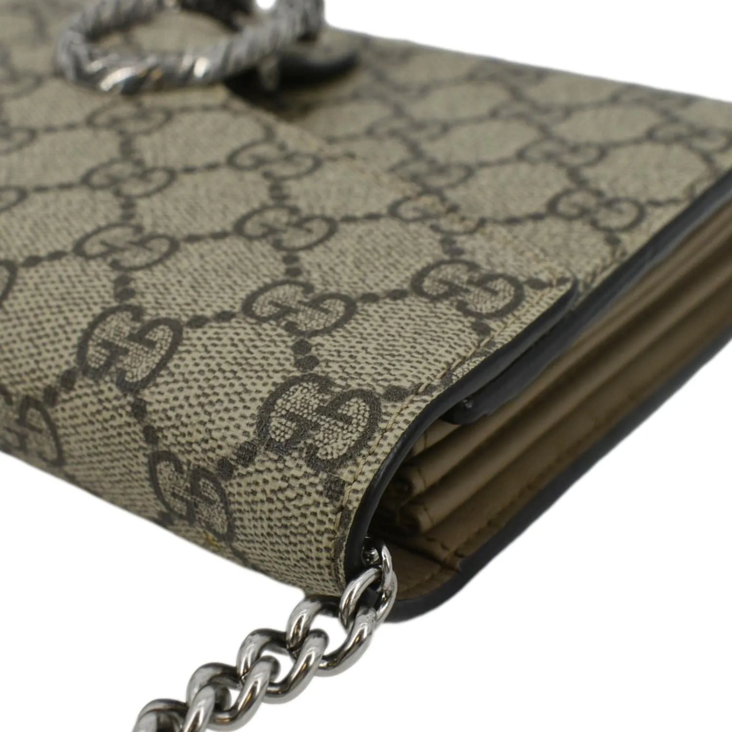 GUCCI Dionysus GG Supreme Crossbody Chain Wallet Beige 401231