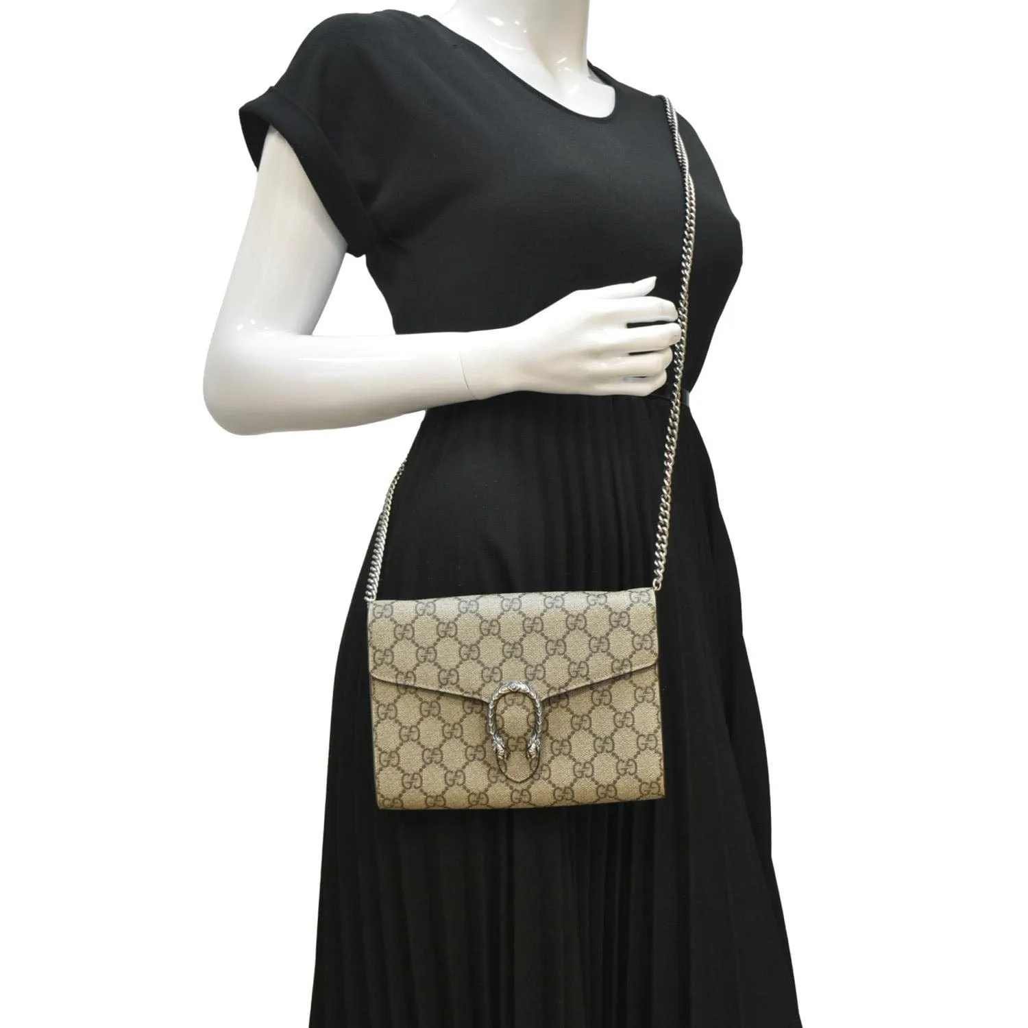 GUCCI Dionysus GG Supreme Crossbody Chain Wallet Beige 401231