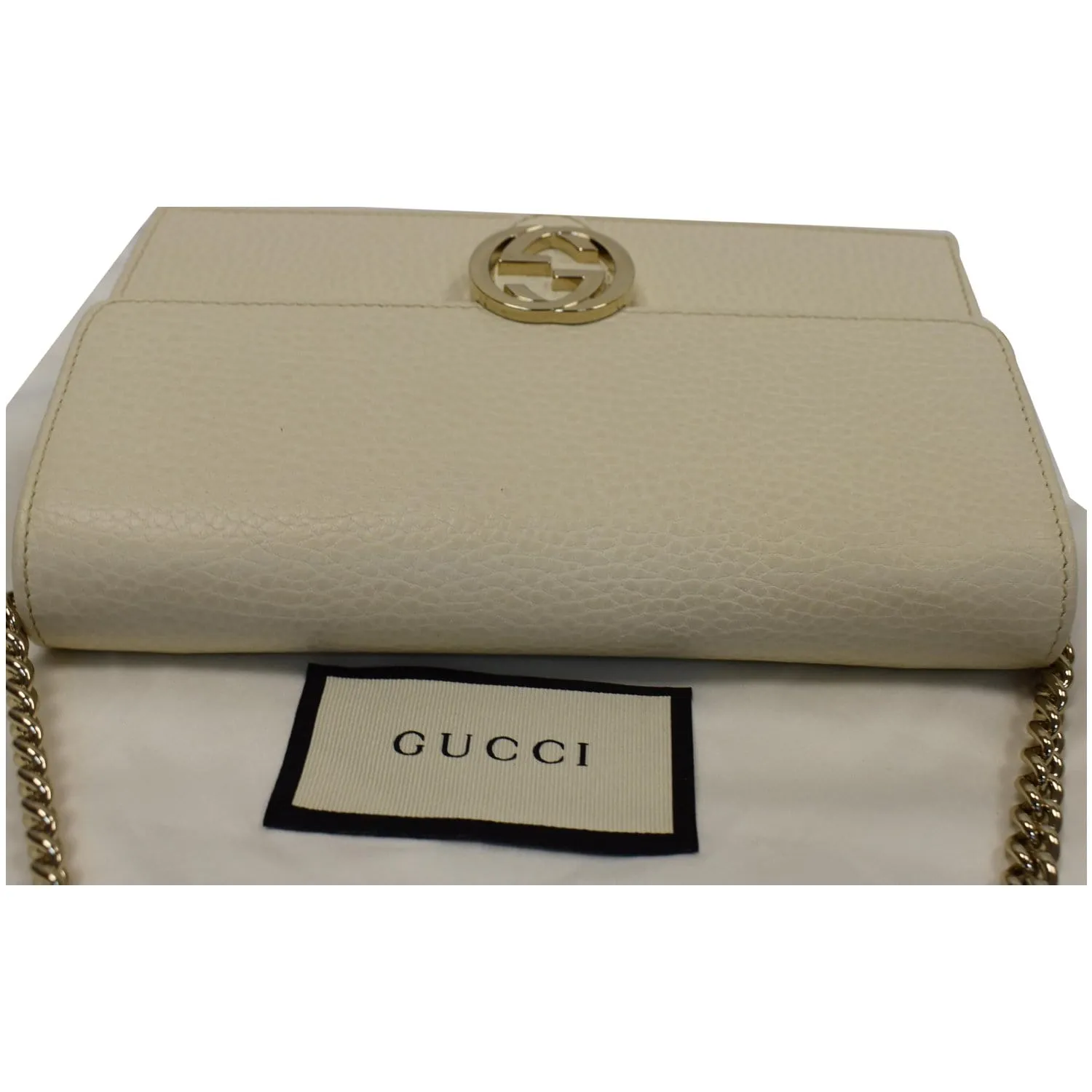 GUCCI GG Interlocking Pebbled Leather Crossbody Bag Ivory 615523