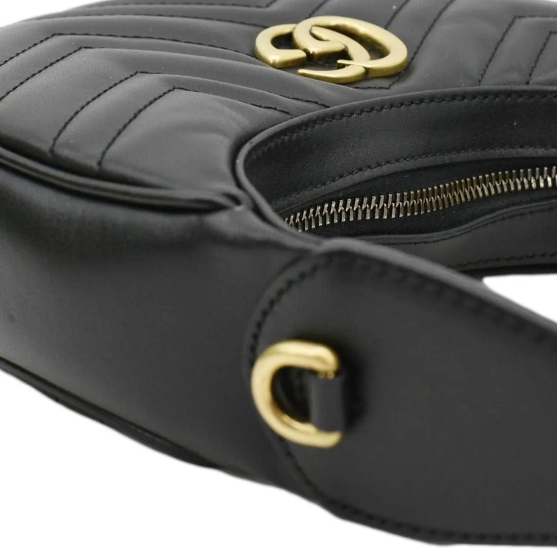 GUCCI GG Marmont Half Moon Mini Leather Shoulder Bag Black 699514